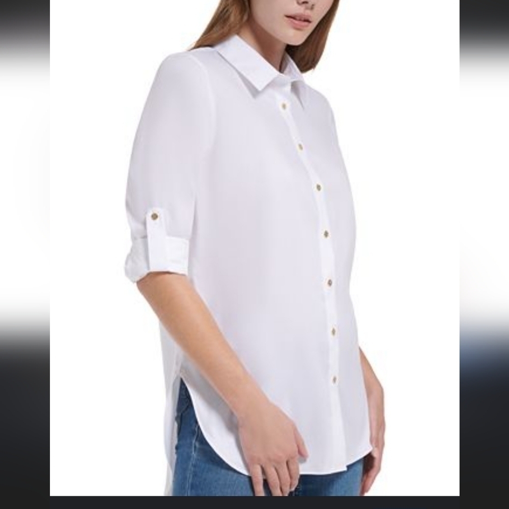 Calvin Klein Non-Iron Button Down Tunic Womens Size Large